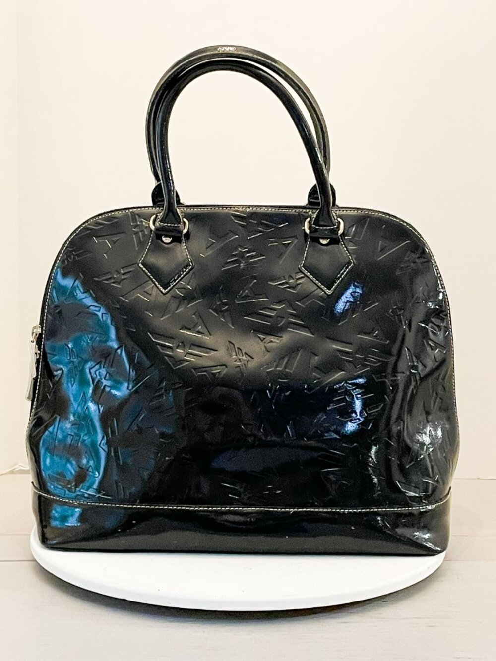 Arcadia Made in Italy Black Patent Leather Embossed Satchel Handbag